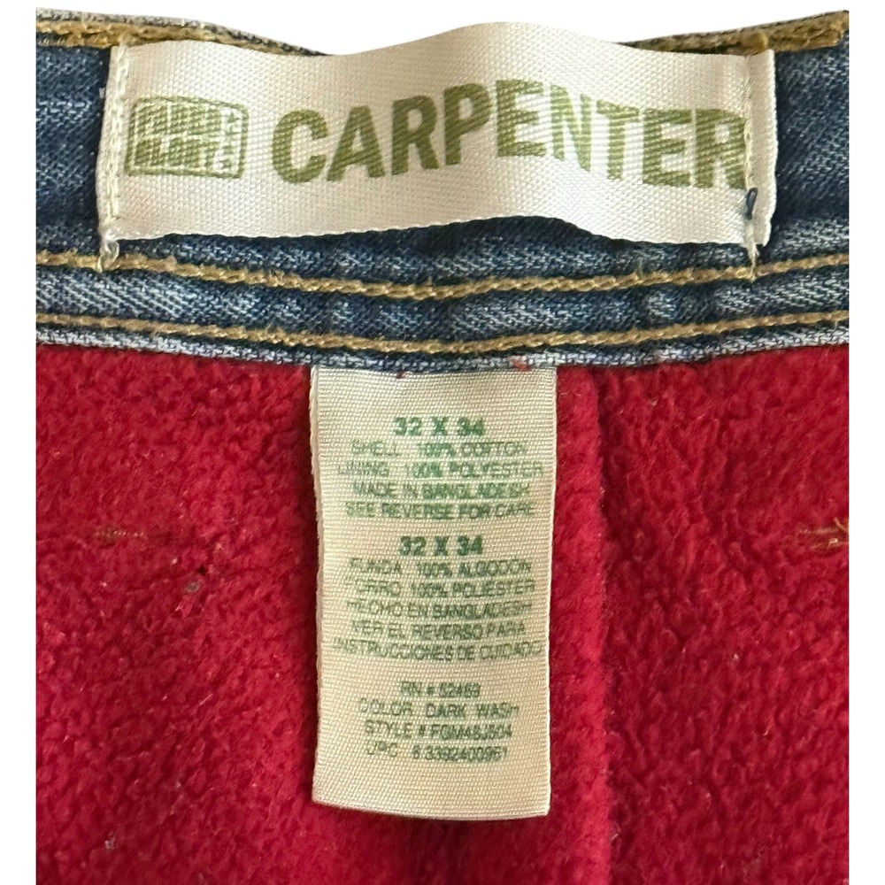 VTG Y2K Mens 32x34 Faded Glory Fleece Lined Carpenter Denim Blue Jeans Pants - Picture 4 of 5